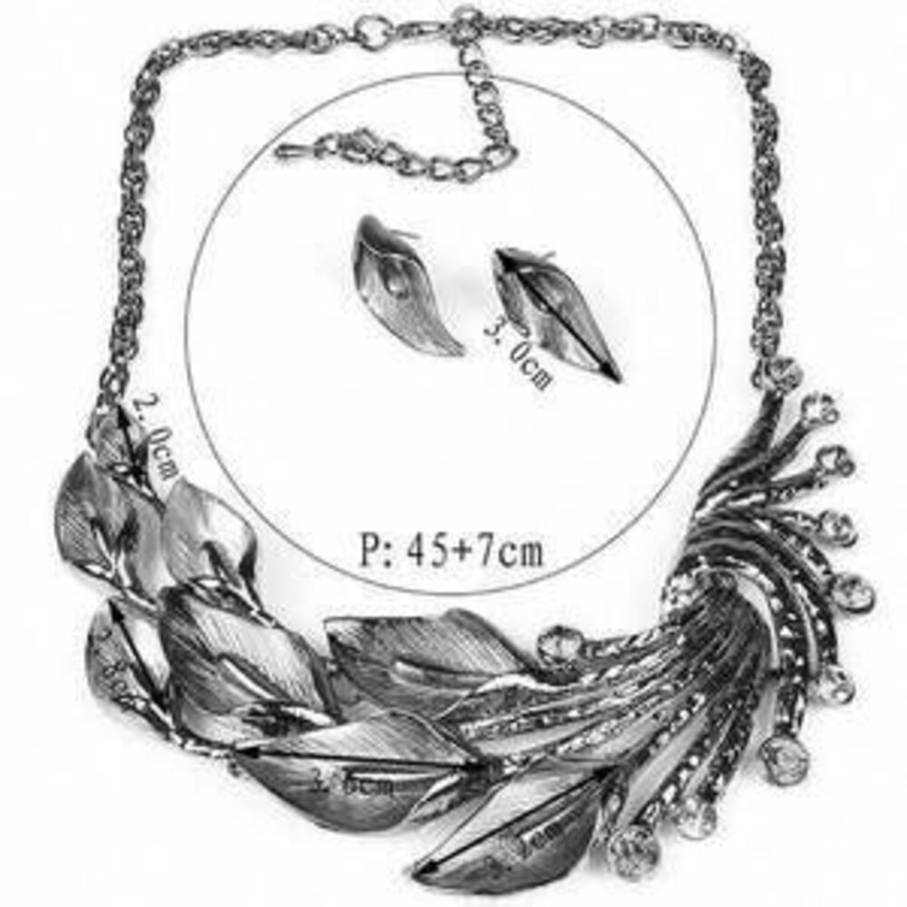 YAZILIND Silver Peacock Crystal Chunky Bib Earrings Necklace Set Gift Minimalist